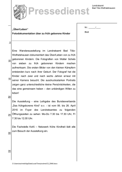 „Über/Leben“ Fotodokumentation über zu früh geborene Kinder