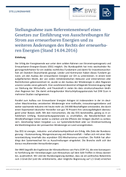BWE Stellungnahme zum BMWi Referentenentwurf EEG 2016