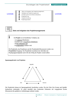 Grundlagen der Projektarbeit Projektmanagement Ziele und