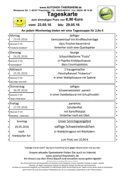 Speisekarte ab 23. Mai 2016