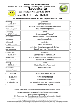 Speisekarte ab 09. Mai 2016