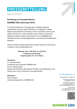 Einladung zur Pressekonferenz BARMER GEK Zahnreport 2016