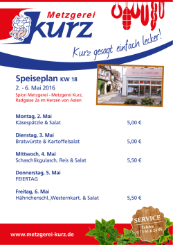 Speiseplan - - - - - - - - - - - - 25. - 29. April KW 17