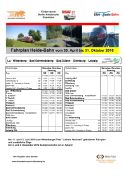 Fahrplan Heide-Bahn vom 30. April bis 31. Oktober 2016