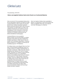 Gleiss Lutz begleitet Goldman Sachs beim Erwerb von Continental