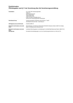 Erstinformation Pflichtangaben nach § 11 der Verordnung über die