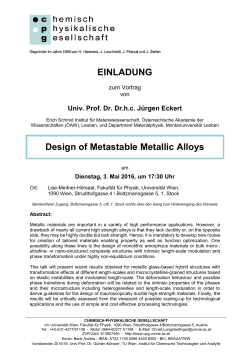 EINLADUNG Design of Metastable Metallic Alloys