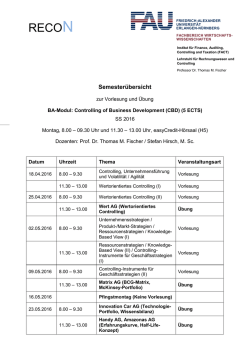 Terminübersicht zu Vorlesung/Übung