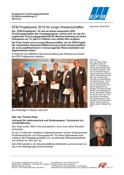 EFB-Projektpreis 2016 f&uuml;r junge Wissenschaftler
