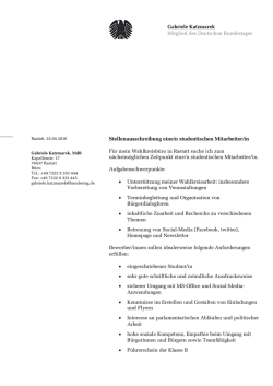Stellenausschreibung eine/n studentischen Mitarbeiter/in