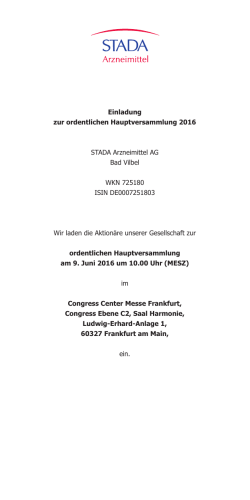 Einladung zur ordentlichen Hauptversammlung 2016 STADA