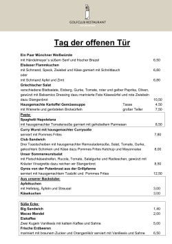 Tageskarte 29.04. - Golfclub Restaurant Freudenstadt