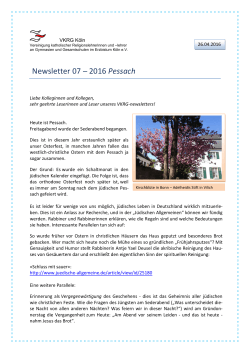 Newsletter 07 – 2016 Pessach - Herzlich Willkommen bei der VKRG