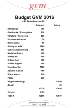 Budget 2016 - Gewerbeverein Magden