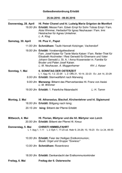 Gottesdienstordnung Erlst&auml;tt 25.04.2016 - 09.05