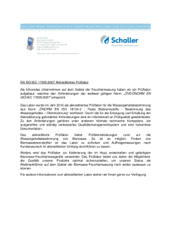 EN ISO/IEC 17025:2007 Akkreditiertes Prüflabor