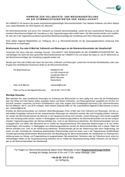 HINWEISE ZUR VOLLMACHTS- UND