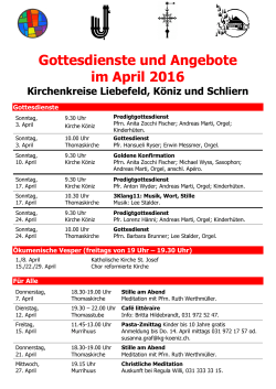 Gottesdienste und Angebote im April 2016