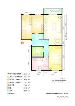 WOHNZIMMER 20,57 m² SCHLAFZIMMER 12,26 m² BALKON