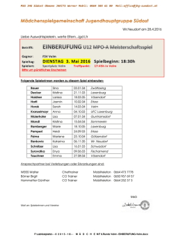 DIENSTAG 3. Mai 2016 Spielbeginn: 18:30h
