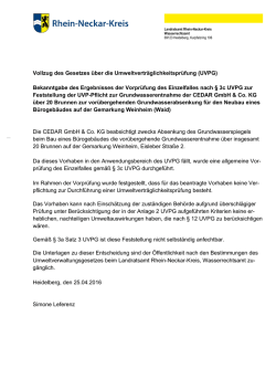 Feststellung der UVP-Pflicht zur Grundwasserentnahme der CEDAR