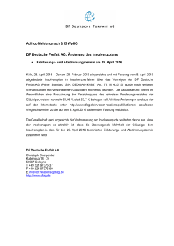 DF Deutsche Forfait AG: Änderung des Insolvenzplans
