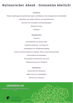 Speisekarte des Kulinarischen Abends