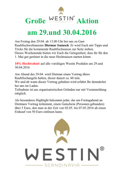 Gro&szlig;e Aktion am 29.und 30.04.2016
