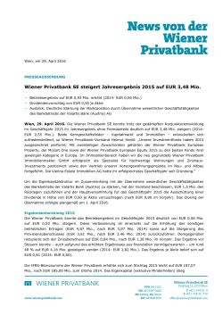 Wiener Privatbank SE steigert Jahresergebnis 2015 auf EUR 3,48 Mio.