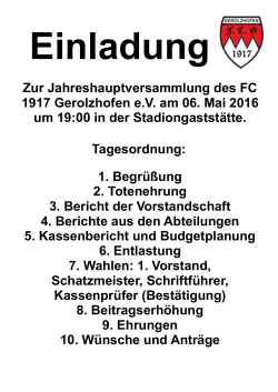 Tagesordnung Jahreshauptversammlung