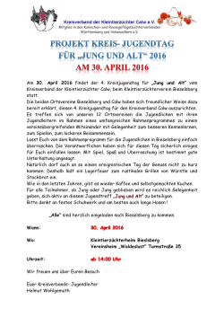 KV Calw - Projekt Kreis-Jugendtag für "Jung und Alt" am 30. April 2016