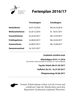 Ferienplan 2016/17 - Musikschule Laufental