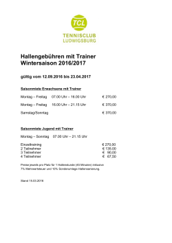 Hallengeb&uuml;hren mit Trainer Wintersaison 2016/2017