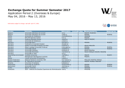 Exchange Quota for Summer Semester 2017 Application Period 2