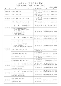 京都市における行事日程表