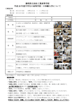 静岡県立浜松工業高等学校 平成 28 年度中学生の高等学校一日体験