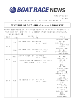 BS フジ「BOAT RACE ライブ ～勝利へのターン～」5月後半放送予定
