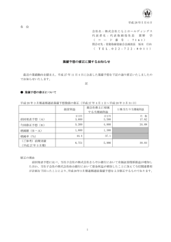 業績予想の修正に関するお知らせ 業績予想の修正