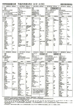 中学校給食献立表 平成25年度4月分 (4/9~4/30)