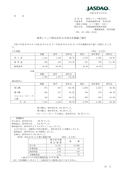 東邦レマック株式会社4月度月次業績ご報告