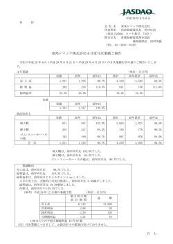 東邦レマック株式会社4月度月次業績ご報告