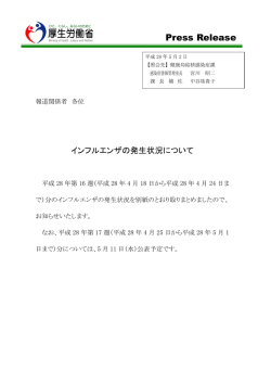 2016年5月2日 インフルエンザの発生状況について