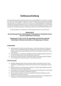 Stellenausschreibung - Bundesanstalt f&uuml;r Materialforschung und