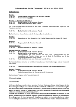 Johannesbote f&uuml;r die Zeit vom 07.05.2016 bis 15.05.2016