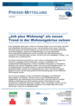 Job plus Wohnung - Impulse f&uuml;r den Wohnungsbau