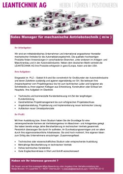Sales Manager f&uuml;r mechanische Antriebstechnik