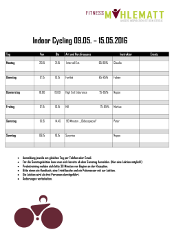 Indoor Cycling 09.05. – 15.05.2016