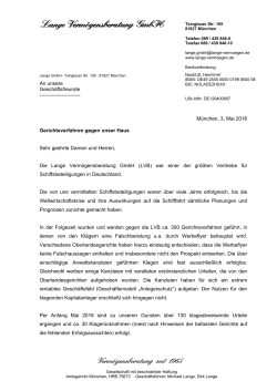 München, 3. Mai 2016 Gerichtsverfahren gegen unser Haus Sehr
