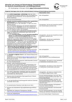 Hinweise zum Antrag auf Einschreibung