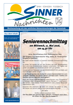 Sinner Nachrichten Nr. 18 vom 05.05.2016